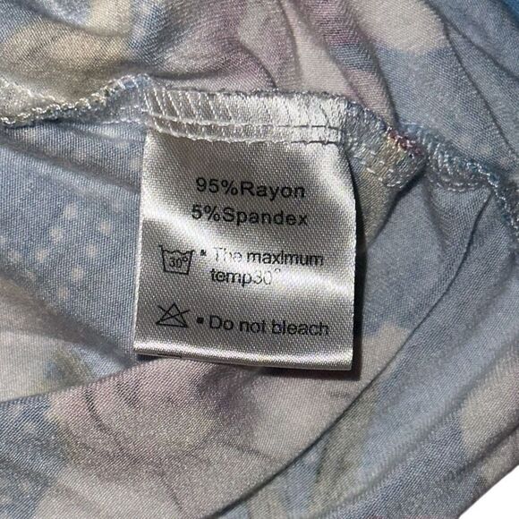 Blue Floral Short Sleeve Pocket Jersey Stretch A-line Swing Dress Ladies Large - Picture 5 of 9